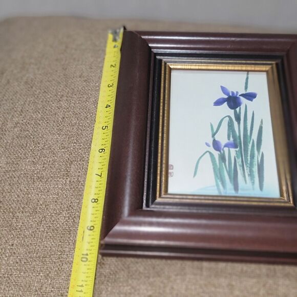 Irises Late Meiji Era Framed Postcard Hand painted On Silk Adhered To Cardstock - Picture 12 of 15